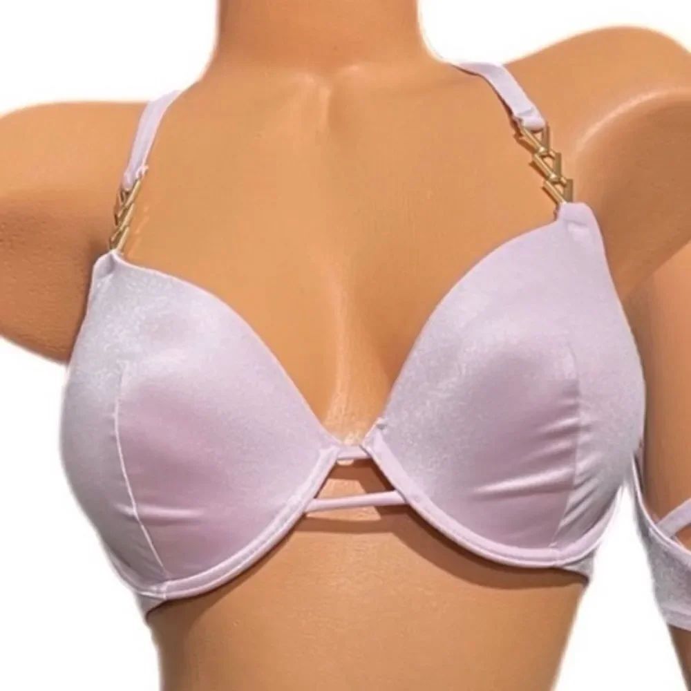 Victorias Secret Swim Gold Chain Strap Push Up Padded Racerback Bikini Top